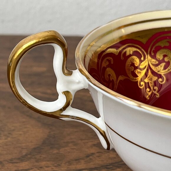 Aynsley England Bone China Tea Cup Ruby Red Floral Center 882 - Picture 10 of 16